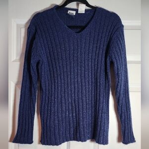 Basic Concepts Blue V-Neck Ribbed Knit Sweater L